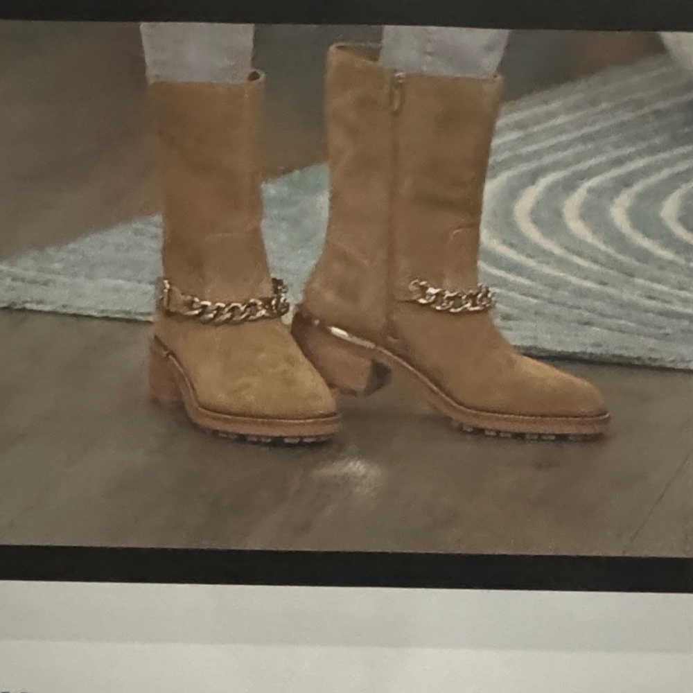 Vince Camuto Tan Combat Boots with Chain Detail - Picture 7 of 8